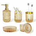 LaMarriti Clear Gold Bathroom Accessorries Set, 5Pcs Glass Bathroom Set, Soap Dispenser and Toothbrush Holder Set, Soap Dish, Tumbler, Q-Tips Holder Set for Modern Bathroom Sink, Cute Bathroom Decor - style: Clear Gold
