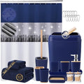 Bathroom Accessories Set with Sequin Shower Curtain, Navy Blue Bathroom Set with Trash Can,Towel Set,Shower Curtain Set - size: Bath Set+Shower Curtain, style: Navy Blue