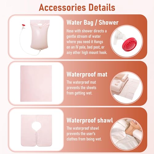 Inflatable Bedside Shampoo Set with Water Bag and Waterproof Shawl. Wash Hair in Bed for Children, the Elderly, Pregnant Women, Post-surgery or Bedridden Patients. Water Bag Capacity 2.1 Gallons (8L)