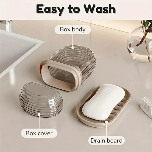 1pc Portable Soap Box with Lid, Sealed Drainage Design PET Material, ldeal for Travel & Outdoor Leisure -Mini Storage Soap Holder for Camping, Hiking, Outdoor Personal Care Hygiene