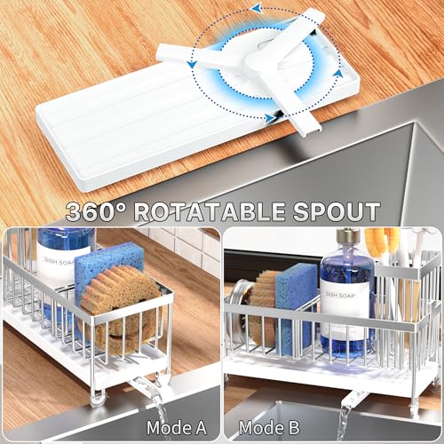 Cisily Sponge Holder for Kitchen Sink, Sink Caddy Organizer with High Brush Holder, Kitchen Countertop Organizers and Storage Essentials, Rustproof 304 Stainless Steel (Silver, 9.25″) - color: Silver - 9.25″