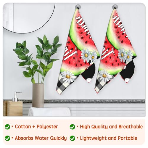 Summer Watermelon Hand Towels for Bathroom 14.4x28.3 Inch Set of 2 | Black Checkered ，Polyester Cotton，Soft，Breathable，Skin-Friendly，for Holiday Kitchen Hotel Swimming Gym Spa Decor - color: Red Black