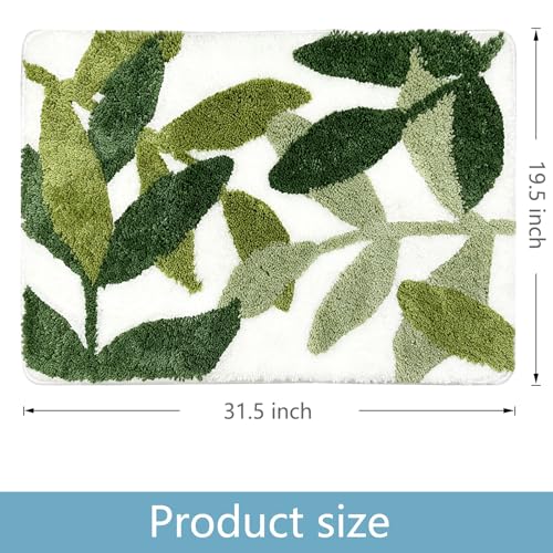 Green Bathroom Rugs - 31.5 X 19.5IN Leaf Bath Mat Microfiber Strong Water Absorbent Bath Rugs Non-Slip Bathmat for Bathroom Shower Tub - color: Leaves C, size: 1'8" x 2'8" (Rectangular)