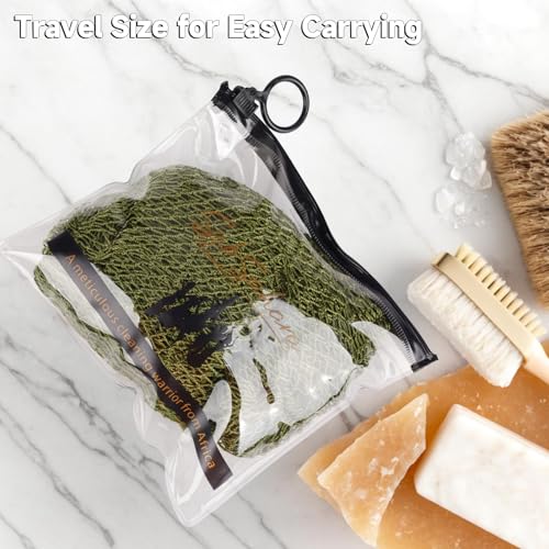SubSahara Authentic African Net Sponge - 4 Pack Exfoliating Bath & Shower Loofah Sponge for Body & Face, Gentle Scrubber for All Skin Types, Travel, Durable - color: Brown,linen,olive Green,light Green