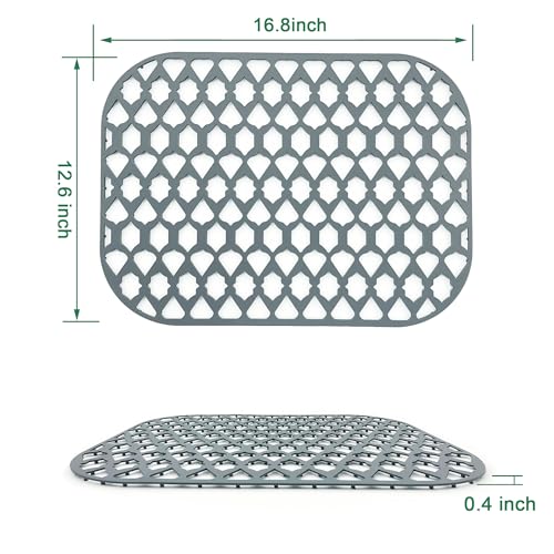 Sink Protectors for Kitchen Sink 13x11 &16x12 & 18x16 & 19x14 & 21x16 & 22x13 & 24x13 & 25x16 & 26x14 & 28x14 & 30x16, Silicone Sink Mat Grid (16.8"x12.6") - color: Gray