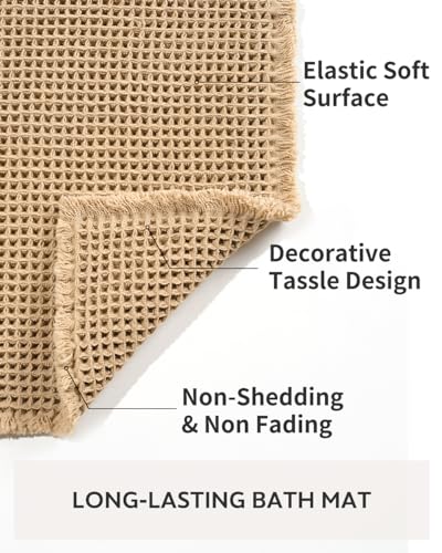 tchdio Waffle Bath Mat-Runner Rug, Super Absorbent Non Slip Bath Mats for BathroomMachine Washable Long Rugs with Tassels, Bath Rugs for Bathroom Floor Beside Tub, 2' x 5', Brown - color: Brown, size: 24" x 60"