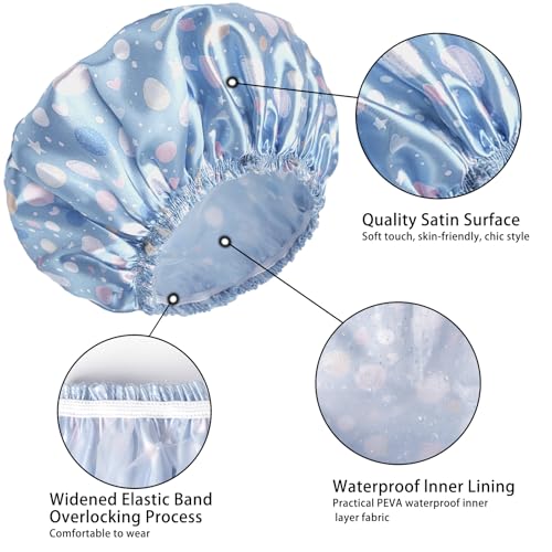 Shower Caps for Women, 4 PCS Elastic and Reusable Bath Caps, Double Layers Shower Cap Reusable Waterproof, Bathing Shower Caps, Environmental Bath Hair Protection Cap - Polka Dots - color: Polka Dots