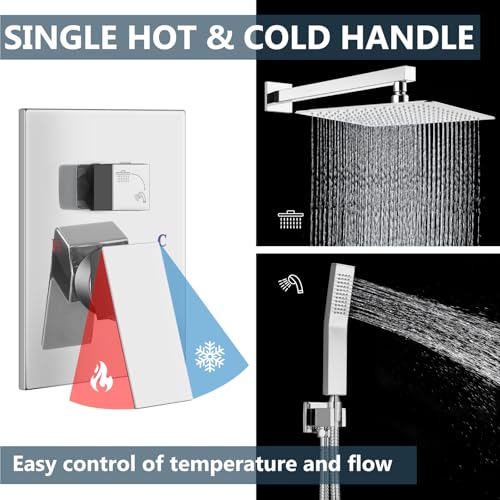 Aolemi Shower Faucet Set Rain Shower System with Handheld Spray Bathroom Shower Combo Rough-in Valve and Shower Trim Kit Included Polish Chrome 16 Inch Wall Mount Shower Head - color: Polish Chrome, size: 16 Inch Wall Mount Shower Head