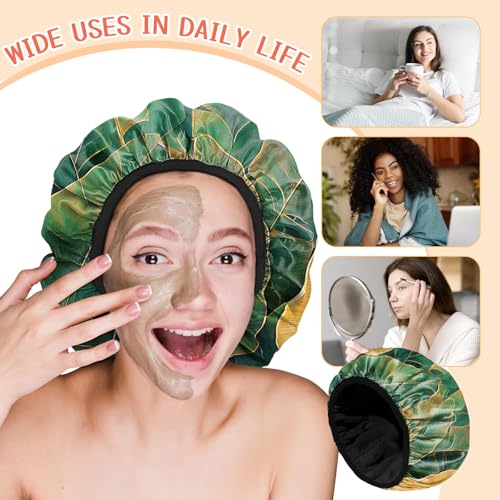 Luxury Shower Cap Terry Lined Reusable Triple Layer Waterproof Hair Elastic Caps Shower Bath Hat for Women Girls Cute Aesthetic-Leaf - color: AL17-Leaf
