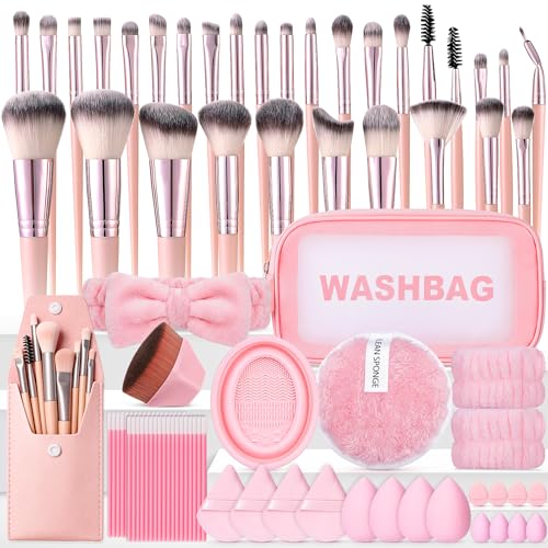 112Pcs Pink Makeup Brushes Set Professional Makeup Kit, Foundation Makeup Brush Kit Eye and Face Make up Brushes & Tools, Multi-functional Beginner Makeup Tool Set with Case Facial Makeup Accessories