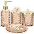 Haturi Amber Brown Bathroom Accessories Set, 4Pcs Glass Bathroom Accessory Set Complete w/Soap Dispenser, Toothbrush Holder, Qtip Holder, Soap Dish, Gold Bathroom Decor Sets, Gift for Home Apartment - style: Amber Brown