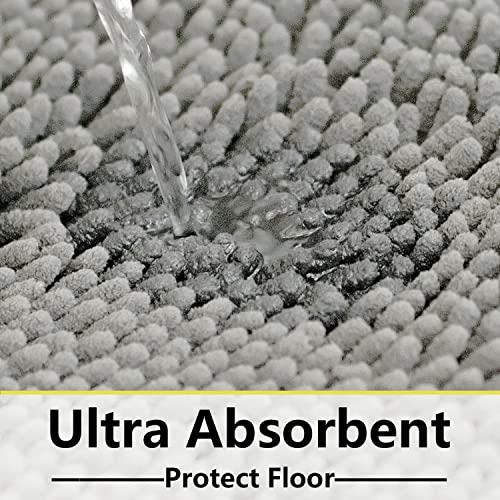 BOANKODU Bathroom Rugs Sets 2 Piece, Extra Soft Chenille Bath Mat Absorbent Bathroom Rug, Bathroom Mat with PVC Non-Slip Bottom, Machine Washable Bath Rugs (32x20 Inch + 24x16 Inch, Light Grey) - color: Light Grey, size: 16" x 24" + 20" x 32" (Rectangular
