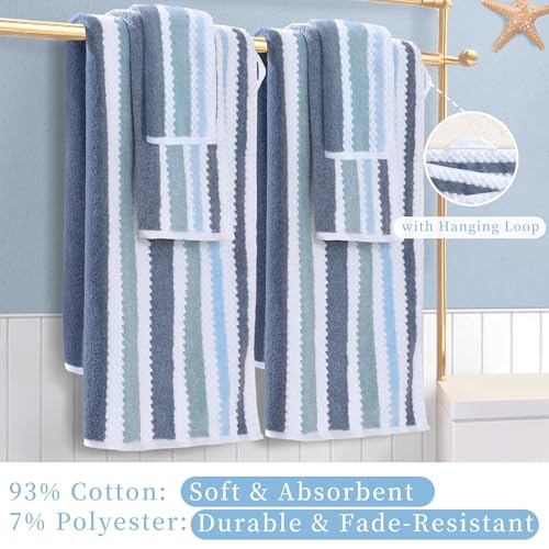 Waffle Towels for Bathroom-Quick Dry | Thick | Lightweight | 540GSM,Large Bath 30"x56", Hand 16"x27",Wash Cloths 13"x13",Cotton Polyester Blend Towels with Hanging Loops,Blue Gray Stripe and White - color: Blue-gray and White, size: 3 PC Bathroom Towel Se