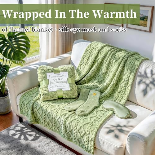 Self Care Package - Get Well Soon Gift Basket for Women & After Surgery Recovery, 11pc Sympathy Feel Better Gift Set with Flannel Blanket & Mug for Mom, Teacher, Wife, Sister, Friend (Green) - color: Green