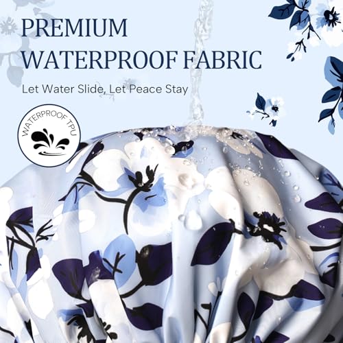 Years calm Shower Caps for Women Reusable Waterproof – Double Layer Elastic Cap with Tropical Botanical Print Shower Cap for Shower, Spa, Travel, Bath & Daily Hair Protection - color: Blue