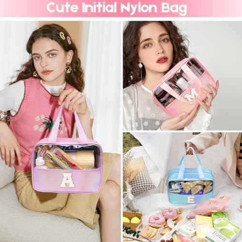 Personalized Initial Clear Makeup Bag Blue Cosmetic Bag Set Large Travel Toiletry Bag, Cute Clear Make Up Bags Organizer Bag for Girlfriend Teacher Gifts Teen Girl Gifts Trendy Stuff B (Blue) - color: Blue, style: B