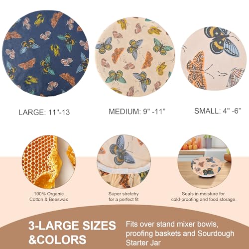 Reusable Bowl Covers for Bread Proofing - Beeswax Bowl Covers Reusable 3 Set, Cotton Blend Stretch Design, Fits 4-13 Inch Bowls, Shower Caps for Sourdough Bread（Butterfly） - color: Butterfly