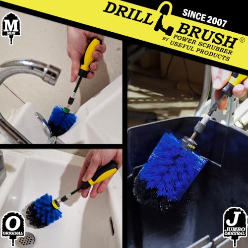 Drillbrush Handle & Drill Powered Boat Detailing Kit - Boat Bristle Brush for Drill - Marine Accessories for Boats - Rounded Corner Brushes for Pools, Rafts, and Fish Tanks - Pool Tile Cleaner Set - color: Blue
