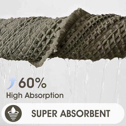 Extra Large Waffle Bath Mat, 5'x2' Greyish Green-Bordered, Super Absorbent Non-Slip Quick Dry Bathroom Rugs with Tassels, Machine Washable Ultra Soft Boho Bath Rugs, Toilet Mats Boho Farmhouse Decor - color: Greyish Green, size: 2' x 5' (Runner)