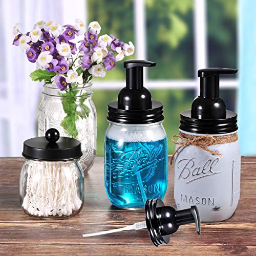 SheeChung 2 Pack Mason Jar Foaming Soap Dispenser Lids for Standard Mouth, Foaming Soap Dispenser Pump Replacement for Hand Sanitizer, Bath Liquid, Facial Cleansing Foam, Makeup Remover Water - Black - color: Black