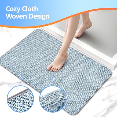Upgraded Bath Mat 19x30Inch, Thin Bath Mats Rugs with Rubber Backing Non-Slip, Absorbent,Quick Dry Machine Washable, Home Decor Accessories Cozy Cloth Bathroom Rugs fit Under Door/Sink/Tub/Shower-Blue - color: Blue, size: 19"x30"