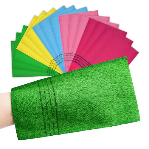 15 Pcs Korean Exfoliating Mitt, 9*5.5 in Gentle Exfoliating Korean Scrub Mitt, Large Korean Washcloth Exfoliating, Colorful Korean Body Scrubber for Cleaning Skin, Reducing Dirt and Grease (5 Colors)
