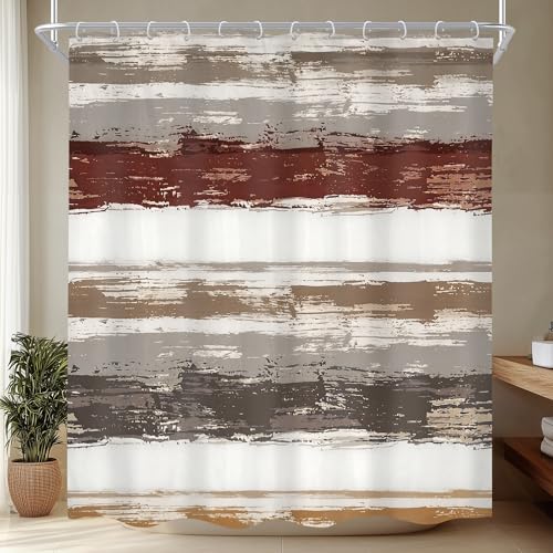 Abstract Brown 72Wx72H Shower Curtain Striped Neutral Modern White Grey Watercolor Oil Painting Minimalist Geometric Simple Bathroom Curtain Set Aesthetic Bath Bathroom Accessories Decor - size: 72"W x 72"L (Pack of 1)