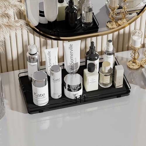 Toilet Paper Basket, Bathroom Basket for Counter Toiletries Towel Decor TP, Toilet Tank Tray, Guest Back of Toilet Organizer Storage, Vanity Tray for Perfume Makeup, Kitchen 13”x6.5” Black - color: Black + Black, size: 13" x 6.5" x 1.6"
