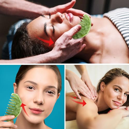 BBTO 2 Pcs Jade Comb for Scalp Massage Gua sha Comb for Head Body spa Hair Multifunctional Handheld Massage Tools(Round, Classic Style) - style: Round, Classic Style