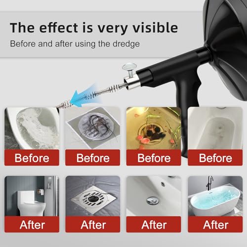 Drain Snake Auger, 50 Feet Flexible Plumbing Snake with 1/4" Drill Adapter, Manual or Drill Powered Drain Cleaner for Kitchen Sink, Bathroom & Shower Drains, Includes Gloves Storage Bag, Black - color: Black-50FT