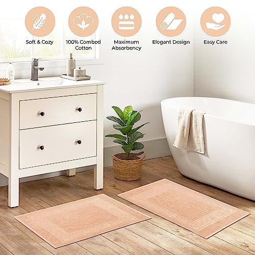 Superior Heavyweight Cotton Bath Mats, Bath Rugs For Bathroom Accessories, Washable Rug For Shower, Bath, Toilet, Modern Decor, No Backing, Luxury Hotel And Spa Quality, Set of 2, 22" x 35", Peach - color: Peach, size: 22" x 35" (Set of 2)