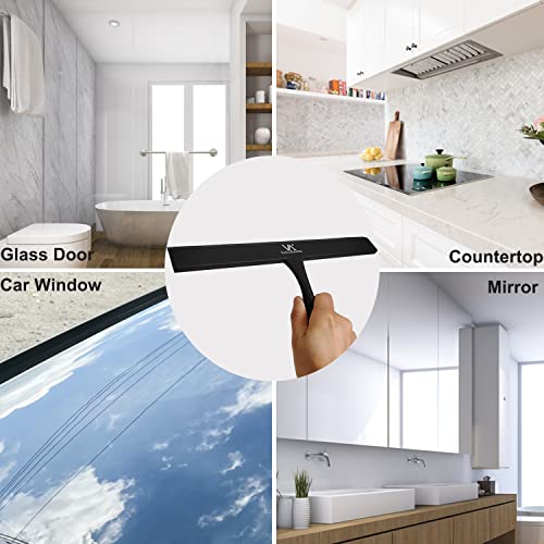 Shower Squeegee for Glass Doors, 11-Inch Silicone Squeegee with Non-Slip Handle and Adhesive Hook for Bathroom, Mirror, Tile, Car Window (Black) - color: Black