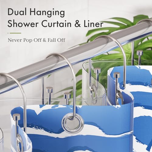 AmazerBath Shower Curtain Hooks, Nickel Double Hook Shower Curtain Hooks Rust Proof, Metal Shower Curtain Rings, Shower Rings for Curtain, Double Shower Hooks for Shower Curtain Liner Bathroom, 12Pcs - color: Brushed Nickel, style: Minimalist
