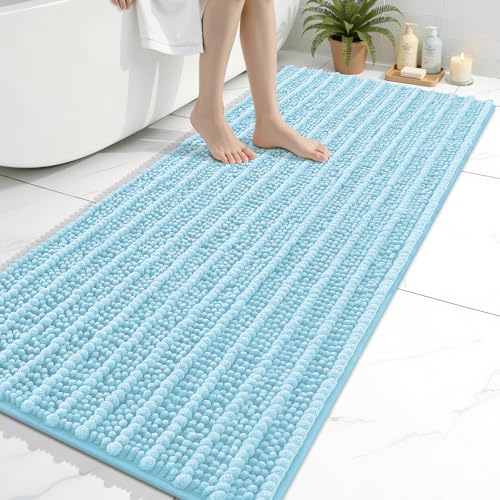 Arotive Luxury Bathroom Ruuner Rugs 60x24, Extra Soft Thick Absorbent Shaggy Chenille Bath Rugs, Machine Wash Dry, Bath Mats for Bathroom Floor, Tub and Shower, Home Decor Accessories, Blue - color: Blue, size: 60" X 24"