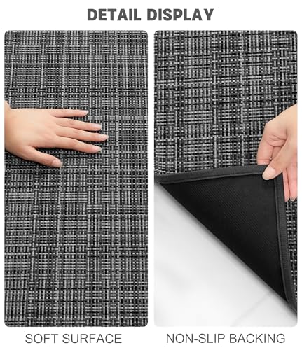 YIHOUSE Bathroom Rugs Sets 3 Pieces, Dark Grey Ultra Thin Bath Mats Fit Under Door, Absorbent Quickly Dry Rubber Backing Braided Bath Mat Set, Non Slip Washable Bath Rugs for Bathroom Floor, Grey - color: Grey Multi, size: 3pieces