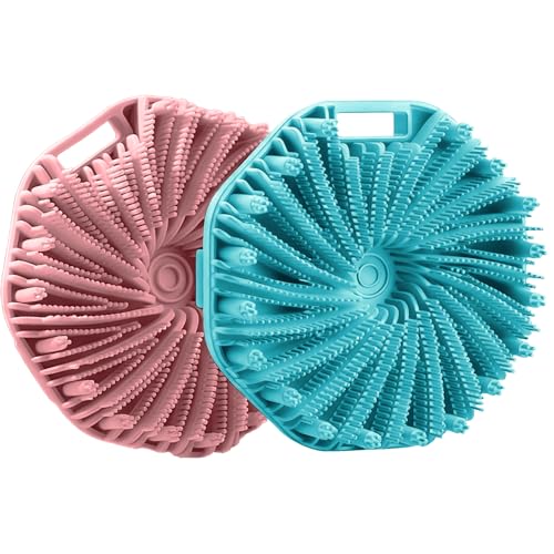 Silicone Body Scrubber for Shower Men Women, Exfoliating Body Scrubbers for Use in Shower, Silicone Body Brush for Showering, Charcoal, Easy to Clean - Body Brush Buffer Scrubber for All Skin Types - color: Cyan and Bean Paste Pink