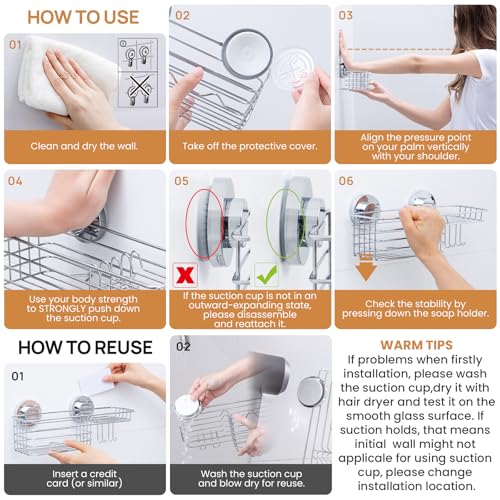 LEVERLOC Shower Caddy Suction Cup Shower Shelves Shower Holder，Silver | No Drill, Heavy Duty, Small, Wall Mount, Soap Holder, Shampoo Holder - color: 1 X Silver