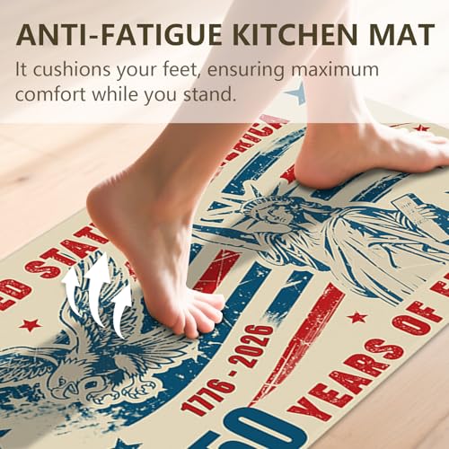 250th Anniversary Kitchen Rug Set, Patriotic Anti-Fatigue Mats with American Flag & 1776-2026, 2-Piece Non-Slip Washable Rubber Mats for Sink Laundry, 15.7"×27.5" & 15.7"×47" - color: 250th-1, size: 15.7×27.5+ 15.7×47
