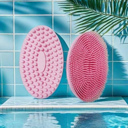 Silicone Body Scrubber Set, 2 Pack Shower Exfoliating Brushes, Pink and Blue