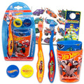 Hot Wheels Toothbrush and Cup Set for Kids - Bundle with 2 Toothbrushes, 2 Cups, 2 Caps, Stickers, and More | Hot Wheels Dental Care for Boys, Girls