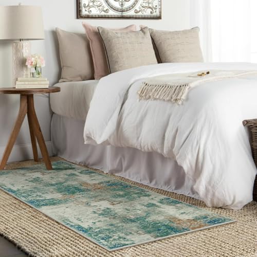 Lahome Modern Abstract Runner Rug with Rubber Backing - 2x6 Washable Rug Runners for Hallways Non Slip, 6 Ft Long Accent Carpet for Bathroom Kitchen Bedroom Entryway,Green/Grey - color: Green/Grey, size: 2' x 6'