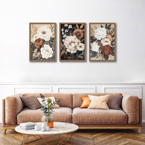 Moody Flower Framed Canvas Wall Art,Retro Beige Peony Wall Decor,Vintage Textured Blossom Botanical Artwork Art Print for Living Room,Bedroom,Office 12x16in Ready to Hang - color: Retro Peony 4, size: 12x16 inches