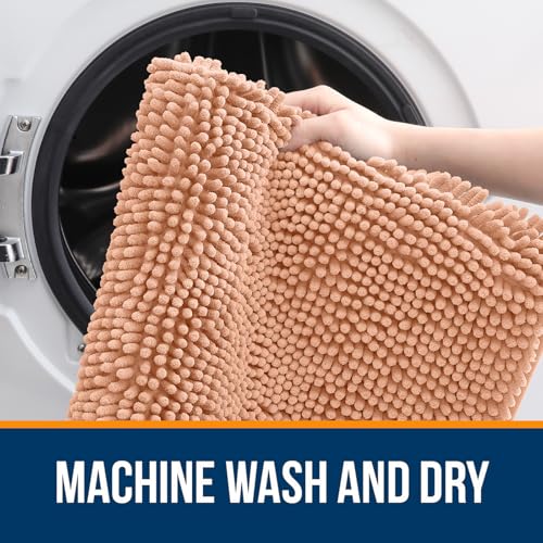 OLANLY Toilet Rugs U-Shaped 20x20, Extra Soft Absorbent Chenille Contour Bathroom Rugs for Toilet, Dry Quickly, Machine Washable, Non-Slip Bath Mat, Peach - color: Peach, size: 20" X 20" Contour Rug