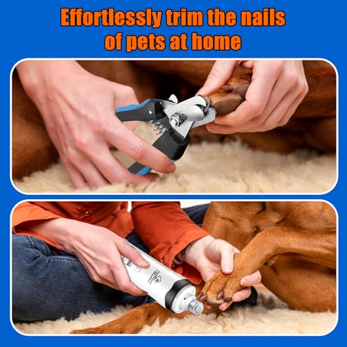 VIWIK Dog Nail Trimmers with Light, Cat Dog Nail Clippers, Dog Nail Grinder Quiet for Large Medium Small Dogs Paw & Cats Claw, Electric 2-Speed Pet Toenail Grooming Supplies, Gifts for Dog Lovers. - color: White+Blue