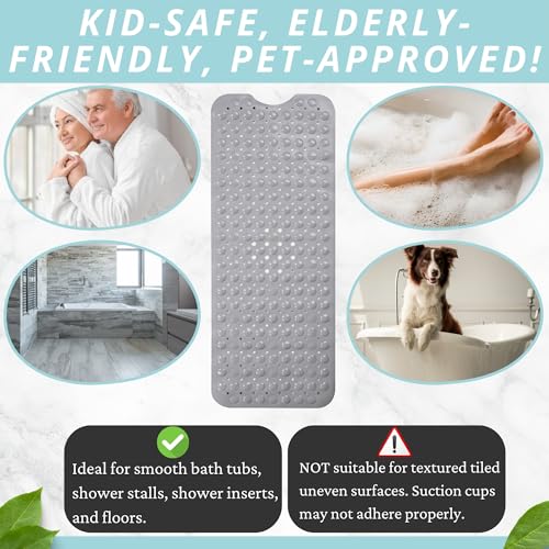 ENKOSI Large Non Slip Bathtub & Shower Mat - Extra Long 40 x 16 Inch, Anti Slip Bathmats for Bathroom Tub (40x16 Grey 1-Pack) - color: Gray