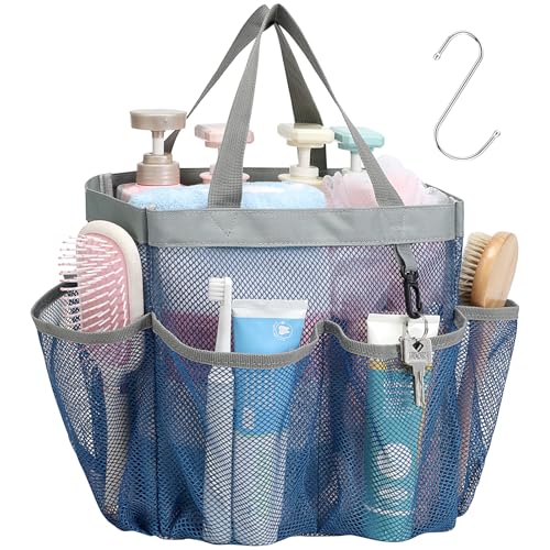 Mesh Shower Caddy Portable - 8 Pockets, S-Hook, Shower Bag for Dorm Camping | 2-Handle, Quick-Dry, Hanging Toiletry Organizer, College Dorm Room Essentials for Girls, Gym, Travel & Bathroom, Navy Blue - color: 1 Pack L Blue, size: L (Classic Dorm Caddy)