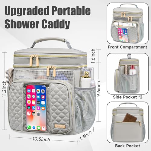 Large Leather Toiletry Bag for Women Men,Bathroom Bag,Water Resistant Shower Bag,Makeup Bag,Portable Shower Caddy for College Dorm,Hanging Travel Toiletry Bag with Transparent Waterproof Phone Pocket - color: Grey Leather