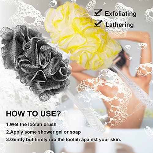 Black, Yellow & Gray Loofah - Mens & Womens Back Scrubber - 18 Inch Long - 2 Pack - style: Yellow and Black