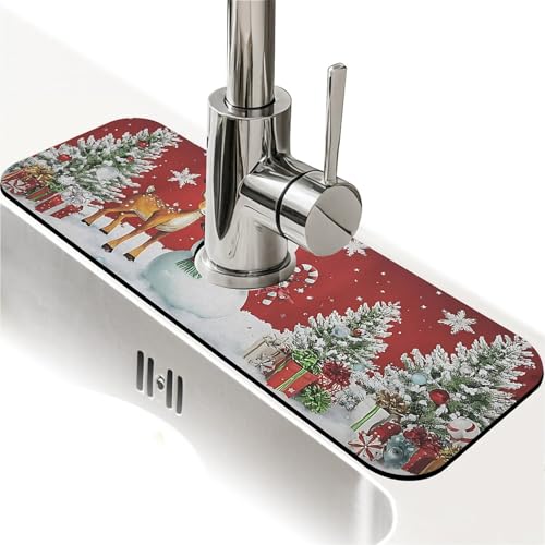 Faucet Fast Absorbent Pad - Christmas Snowman Reindeer , Suitable For Kitchen, Bathroom, Island And Other Scenes - color: Christmas Snowman Reindeer