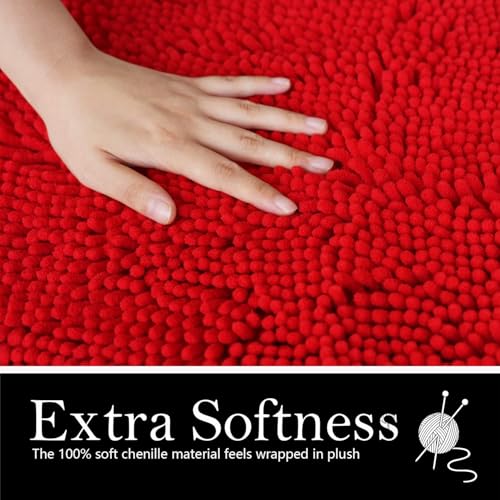 Bathroom Rugs Chenille Bath mat 2 Piece Set, Super Absorbent, Strong PVC Non Slip Backing, Bath mats for Bathroom, Plush Shaggy, Thick, Machine Washable, Bathtub, Toilet.(Red) - color: Red, size: 20''×20''U-Shape+20''×32''